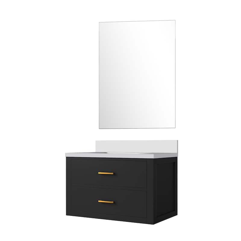Castor Bath Vanity with Cultured Marble Top, Sink and Mirror