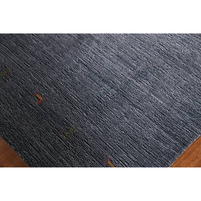 Hand Knotted Oriental 100% Wool Carpet Tribal Animal Pictorial Navy Blue & Blues Gabbeh Area Rug - 7' 7'' X 5' 3''