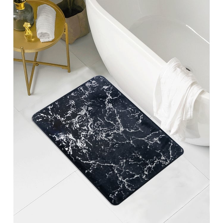 Galactic Faux Rabbit Fur Foam Rug Mat 20" x 40" Runner - 17" x 24" - Navy/Silver