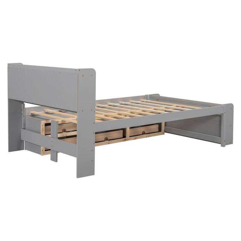 Storage Platform Bed with Bookcase Headboard,Drawers and Bed End Storage Case,Full Size
