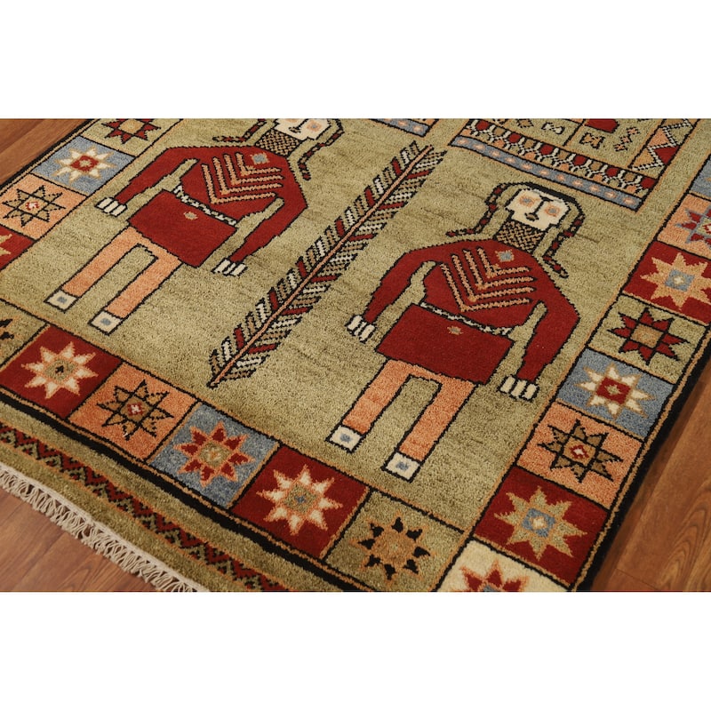 Hand Knotted Oriental 100% Wool Carpet Traditional Tribal Green Heriz (serapi) Runner Rug - 9' 11'' X 4' 1''