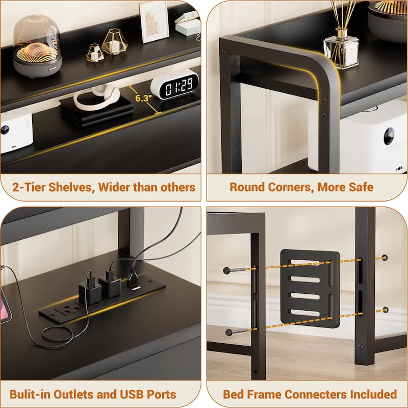 Headboard with Storage Drawers and LED Light, Head Board with Outlets, USB Ports