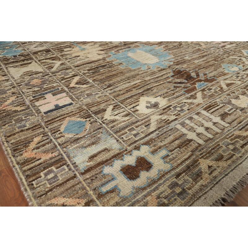 Vegetable Dye Oushak Turkish Rug Handmade Brown Floral Wool Carpet - 5'8" x 7'10" - 5'8" x 7'10" - Brown