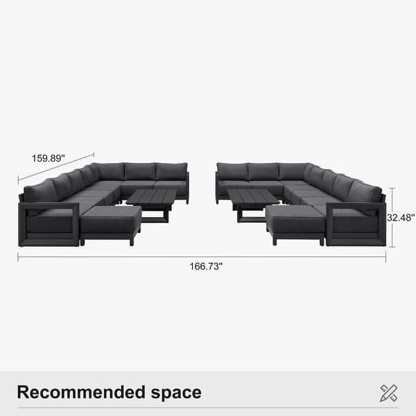 dimension image slide 0 of 14, PURPLE LEAF Caesar U-Shaped Grey Outdoor Couch with 9.6" Thick for Yard Porch Deck Patio Conversation Sets