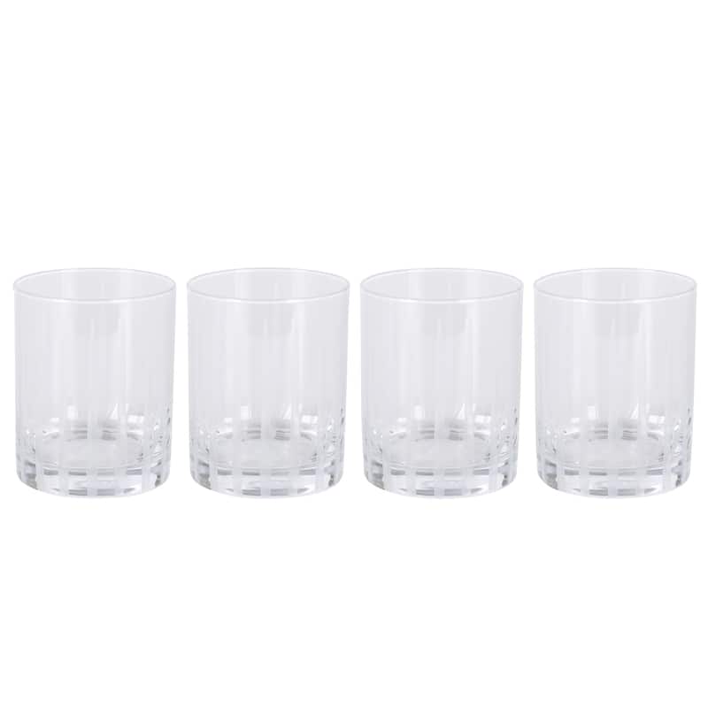 Babish 4 Piece 14 OZ DOF Old Fashioned Drinking and Whiskey Glass - Etched Handmade Clear Glass