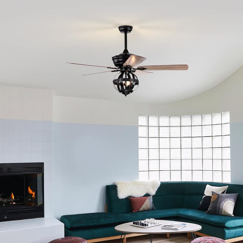 52" Indoor Black Caged Ceiling Fan with Light Kit and Remote