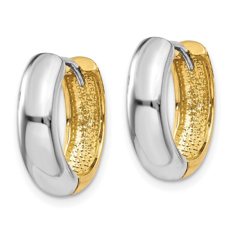 Curata 14K Two Tone Gold Polished Huggies Hinged Earrings 11x4.5mm