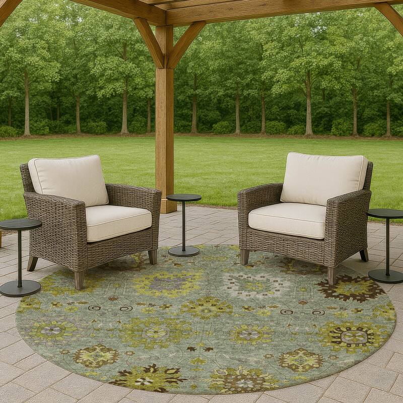 Machine Washable Indoor/ Outdoor Vintage Traditional Chantille Rug - Fern - 8' x 8'