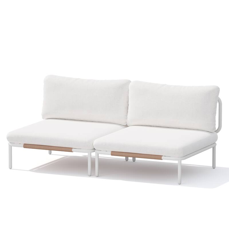 Outdoor Patio Cushion Sectional Sofa Set Furniture DIY Free Combination Set - Beige,2Seat&2arms - 2-Piece