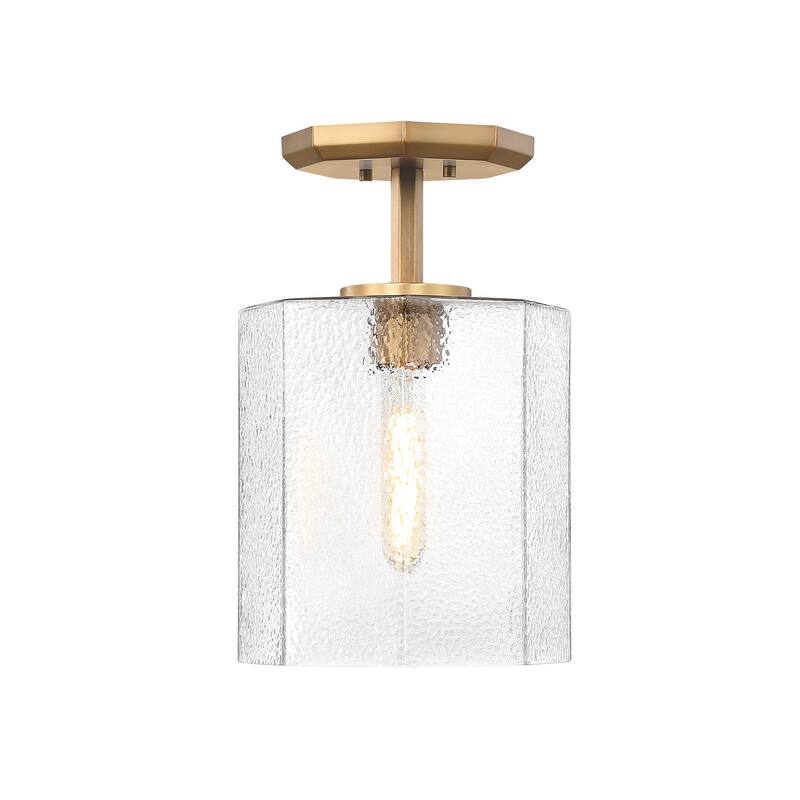 Haven 10 in. Old Satin Brass Modern Semi-Flush Mount with Clear Rippled Glass Shade for Hallways
