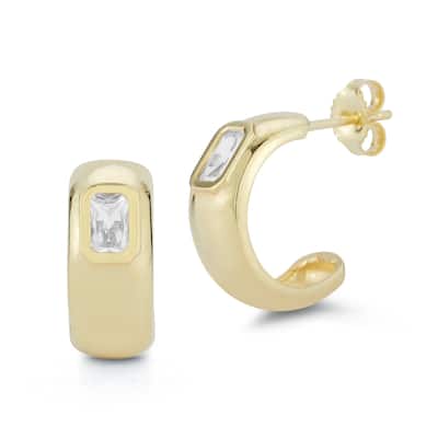 Soleil Sterling Silver Emerald CZ C-Hoop Earrings