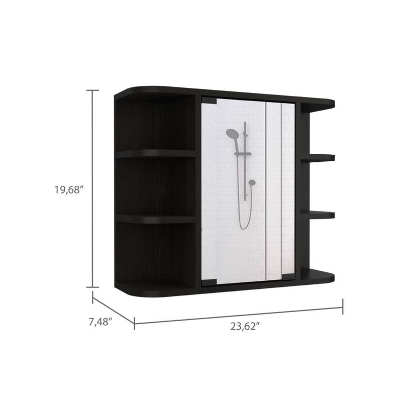 Medicine Cabinet with Six External Shelves, Mirror Panel Door, Three Internal Shelves, White Finish - Wall-Mounted