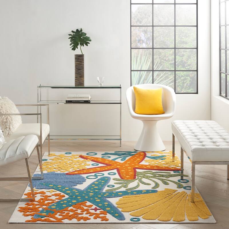 Nourison Aloha Coastal Starfish Indoor/Outdoor Area Rug - 2'8" x 4' - Multi/Yellow/Ivory