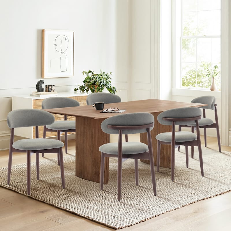 Set of 2 Wooden Dining Chairs, Fabric Upholstered, Beige