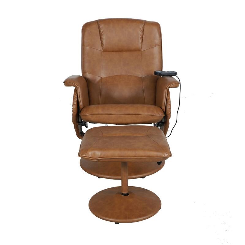 LeatherSoft Massaging Multi-Position Recliner w/Ottoman w/Side Pocket
