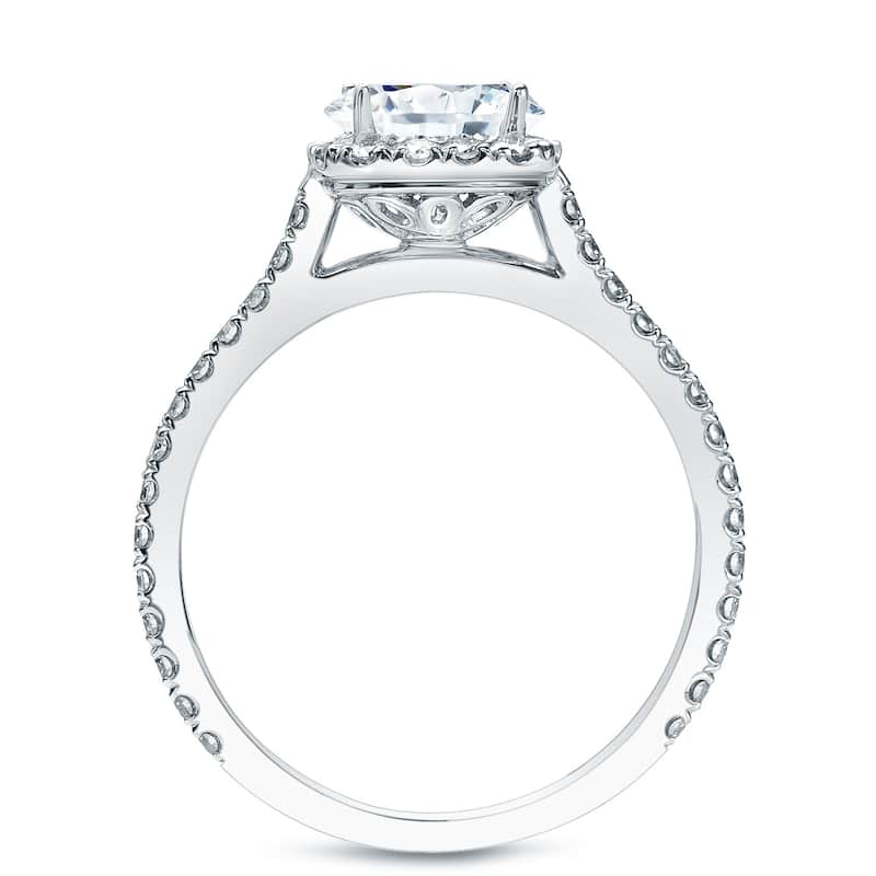 Auriya 2 1/5ctw Cushion-cut Halo Diamond Engagement Ring 3pc Set 14k Gold Certified