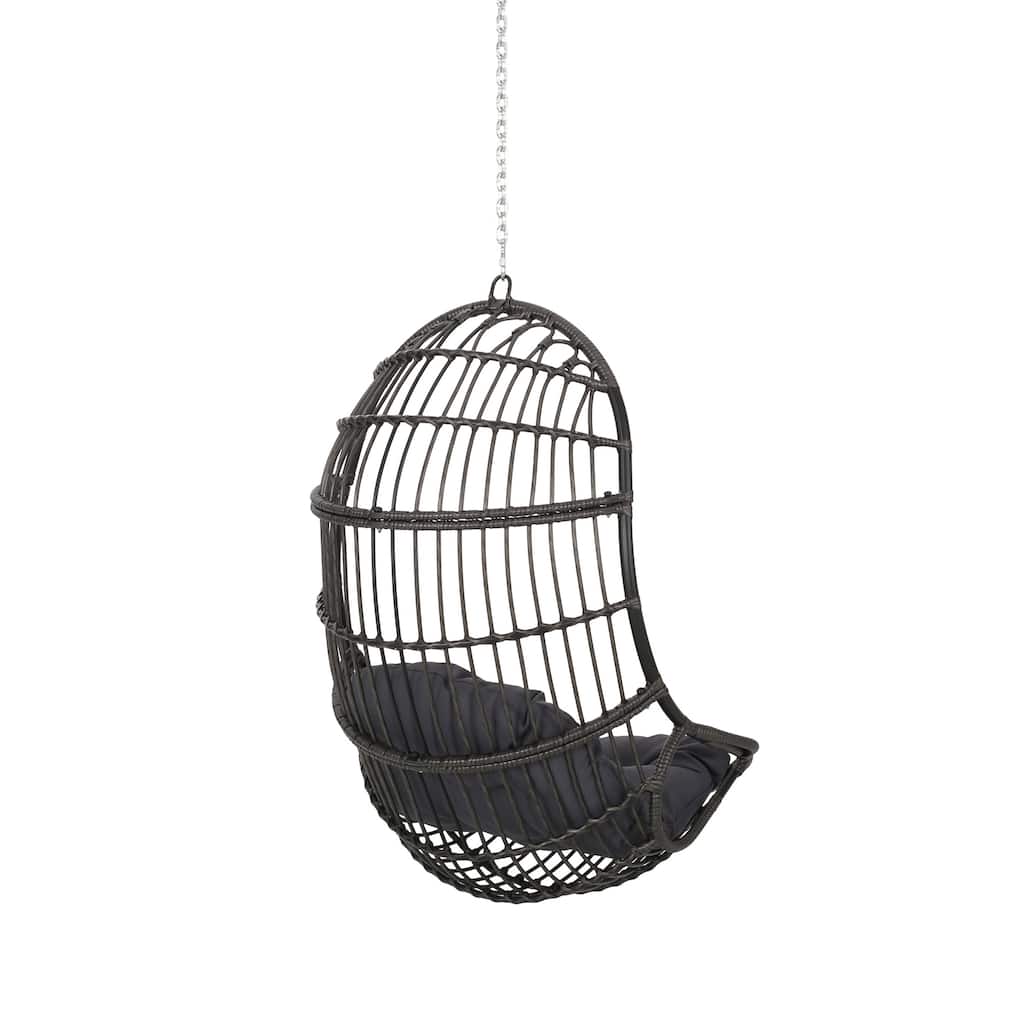 Fam Outdoor Hanging Lounge Chair Swing, Teardrop Design Gray Rattan