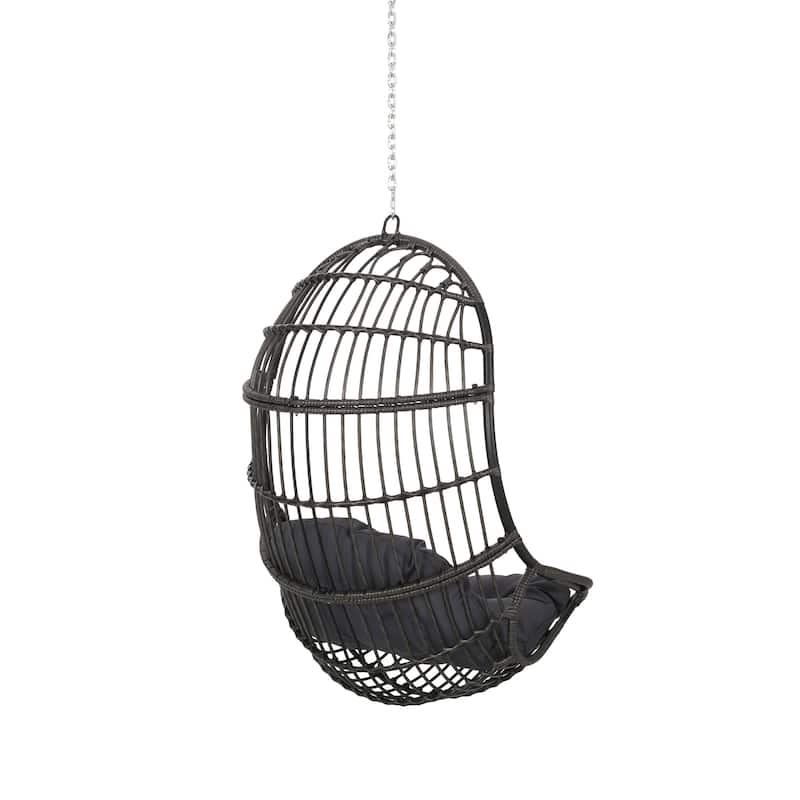 Fam Outdoor Hanging Lounge Chair Swing, Teardrop Design Gray Rattan
