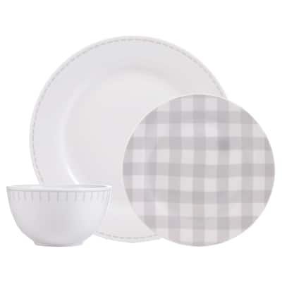 Dinnerset 12PC Rim Rustic Cottage Grey/White - 10'5" x 0'5"