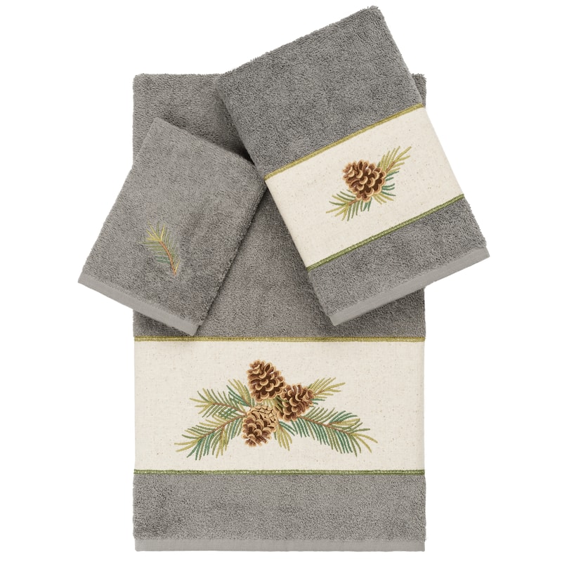 Authentic Hotel and Spa 100% Turkish Cotton Pierre 3PC Embellished Towel Set - Dark Gray