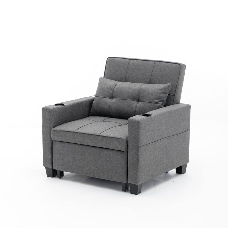Linen Convertible Futon Armchair Bed with USB Ports, Adjustable Backrest and 3-in-1 Functionality
