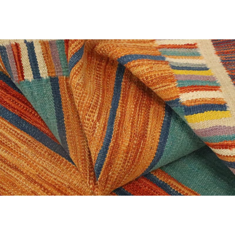 Hand Woven Oriental 100% Wool Carpet Southwestern Tribal Multi-Colored Kilim Runner Rug - 11' 2'' X 2' 9''