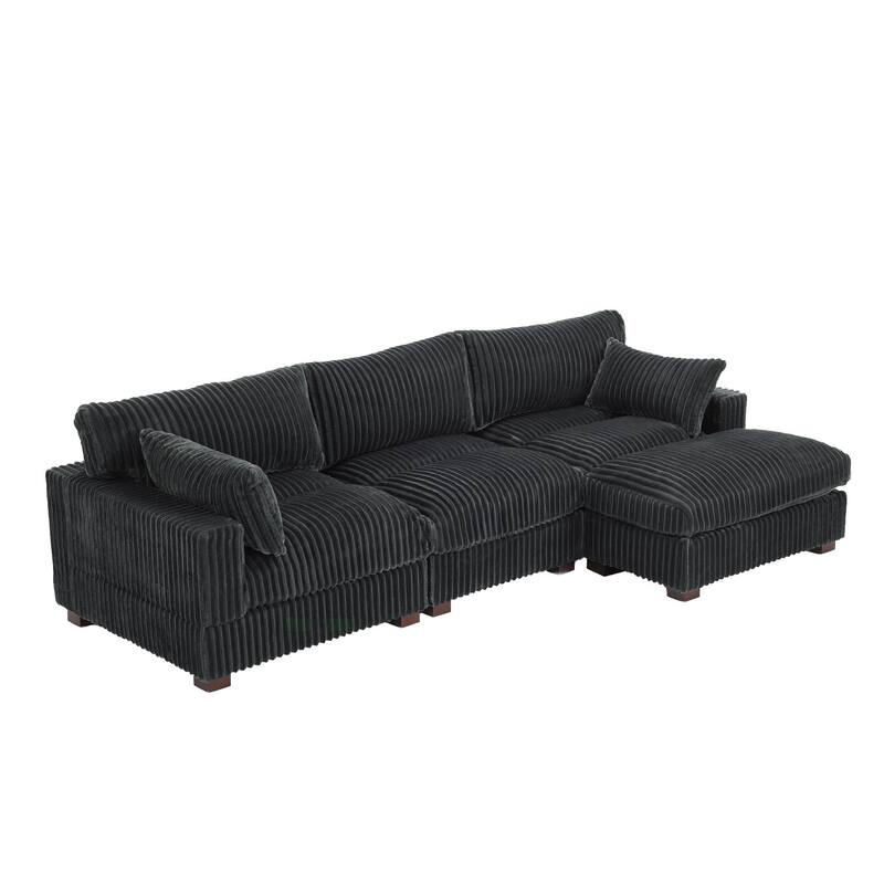 Upholstered Plush Flannel Modular Sectional Sofa with Pillows,Ajustable Headrest