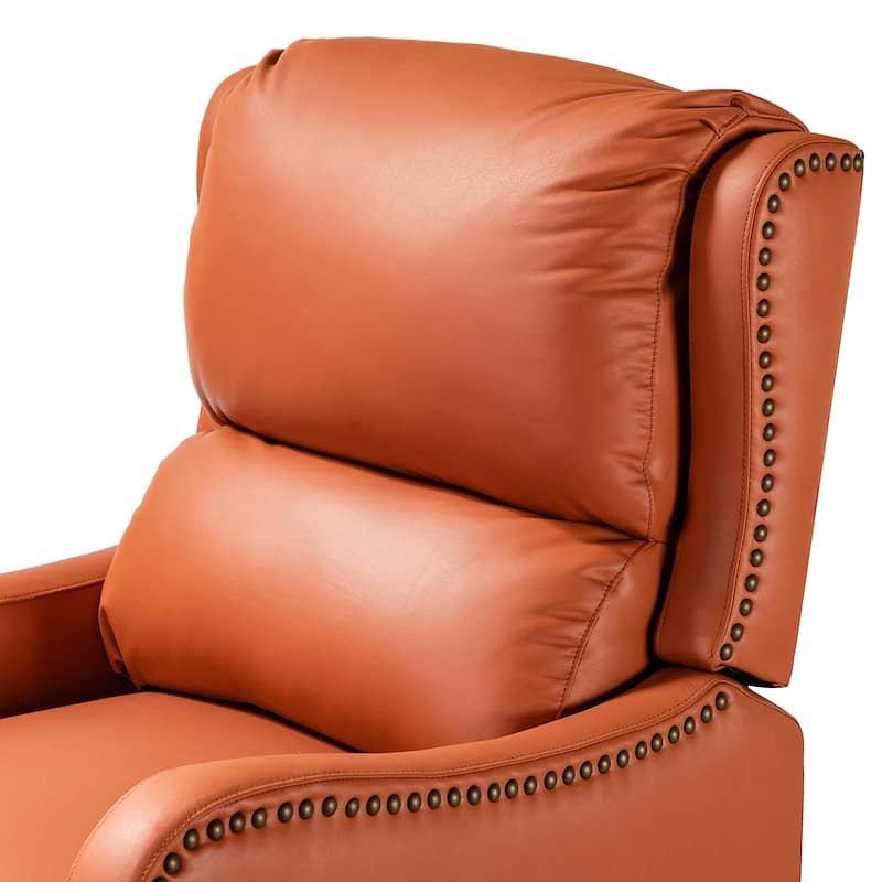 Brigida Cigar Genuine Leather Pushback Recliner with Nailhead Trim by HULALA HOME