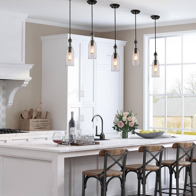 Modern Farmhouse 1-Light Bottle Glass Island Pendant Lights for Dining Room