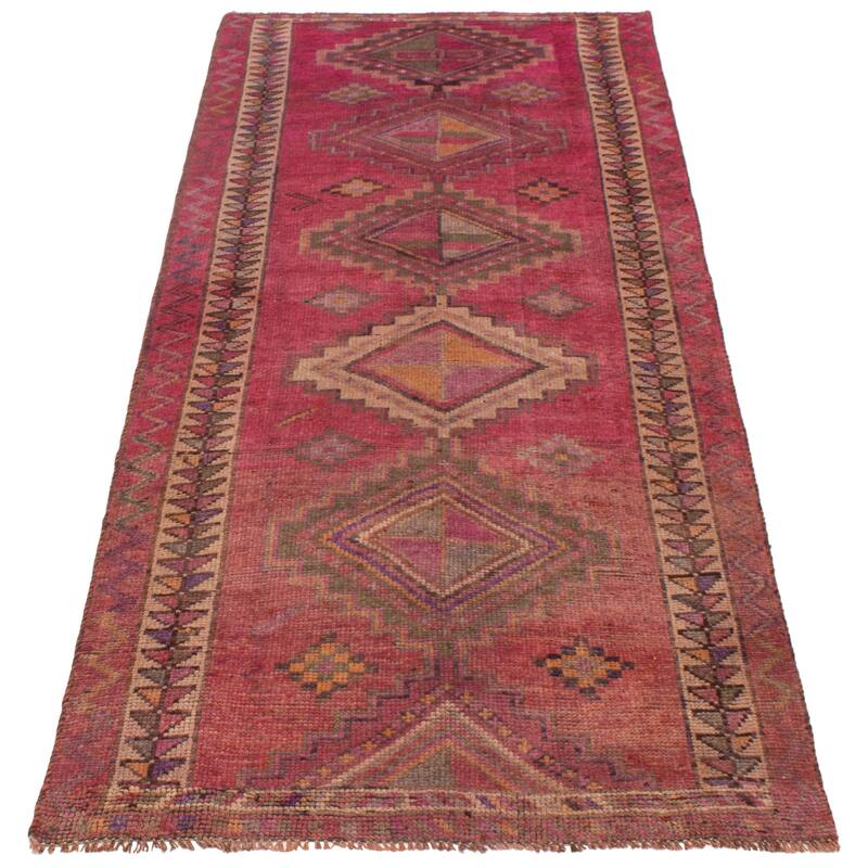 ECARPETGALLERY Hand-knotted Melis Vintage Dark Pink Wool Rug - 4'2 x 10'4