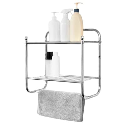 2 Tier Silver Chrome Wall Mounted Bathroom Shelf Organizer