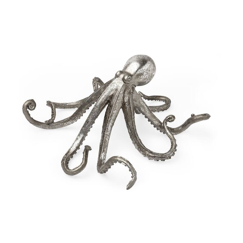 Silver Resin Octopus Sculpture - 7" W x 13" D x 12" H