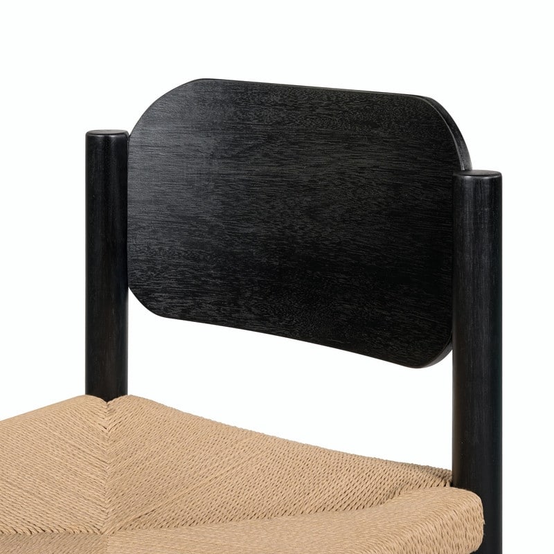 Wooden Armless Dining Chairs, Beige Paper Rope Weave Seat, Indoor Kitchen Chairs, Set of 2