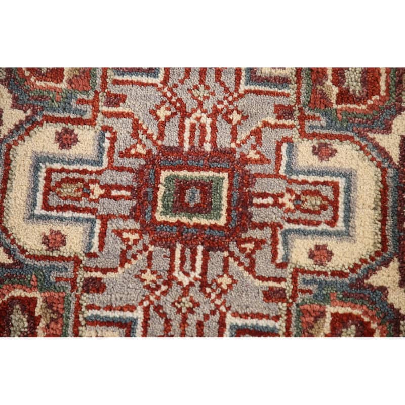 Geometric Blue Heriz-Serapi Oriental Accent Rug Handmade Wool Carpet - 4'1"x 6'0"