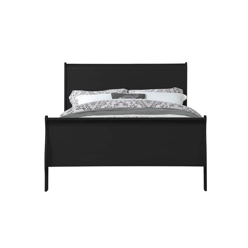 Black Queen Size Transitional Solid Wood Bed with Veneers and Brass Hardware