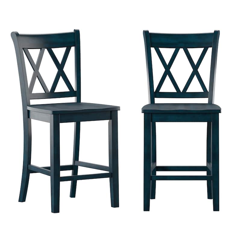 Ronda Double X-Back Counter Height Chairs (Set of 2) - Antique Dark Denim Blue