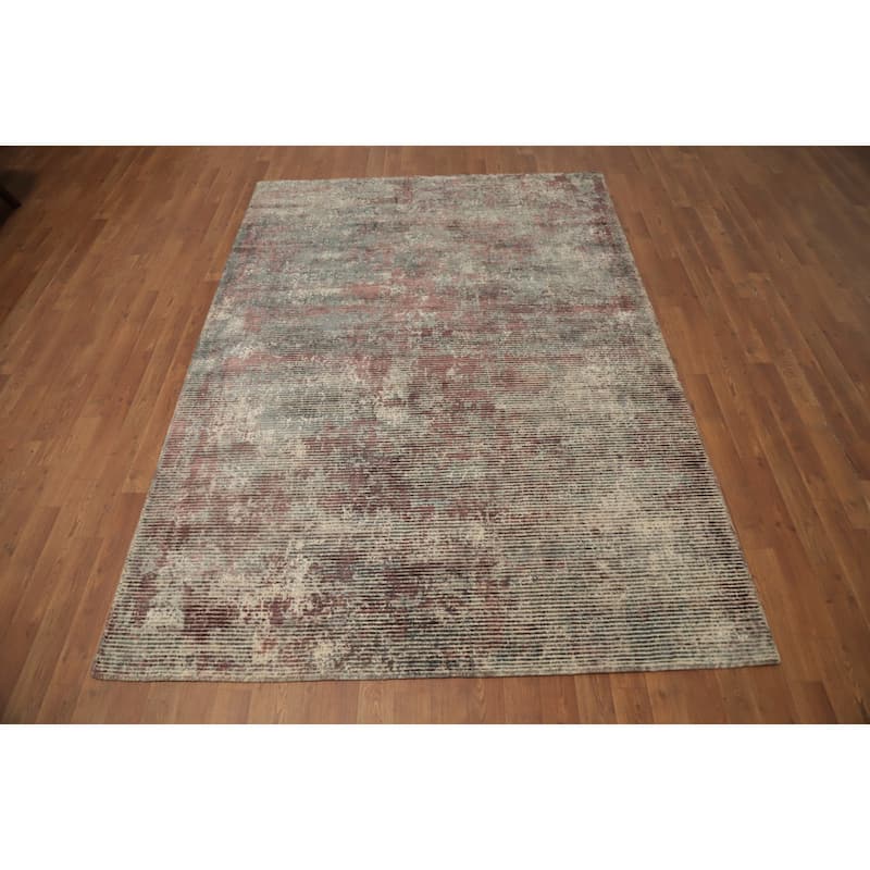 Hand Knotted Oriental Viscose Silk Carpet Modern Abstract Multi-Colored Abstract Area Rug - 7' 6'' X 5' 5''