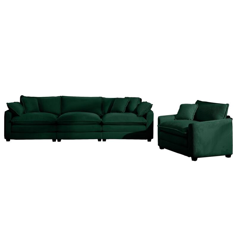 2-Piece Flexible Combinations Sofa Set with 3-Seater Corduroy Fabric Sofa and Single Accent Sofa Chair for Livingroom