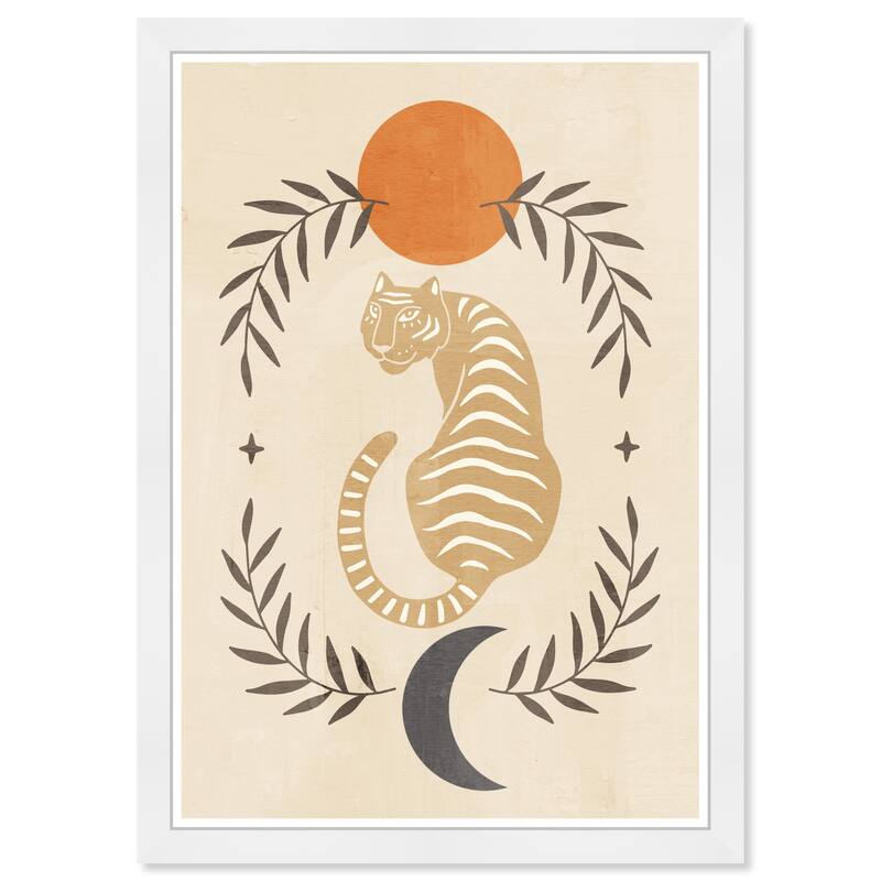Wynwood Studio Prints Animals Tiger Moon and Sun Brown and Light Brown Modern & Contemporary Wall Art Canvas Print