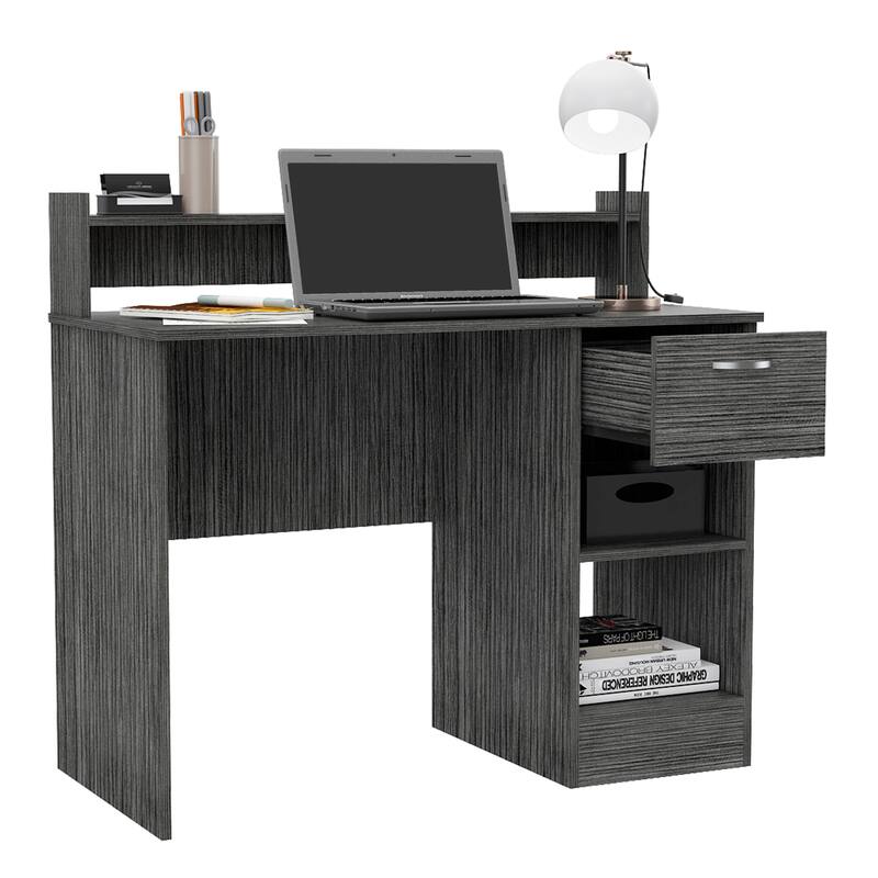 Modern Writing Desk with Storage Drawers, Open Shelf, and Stylish Hutch for Home Office or Study Room
