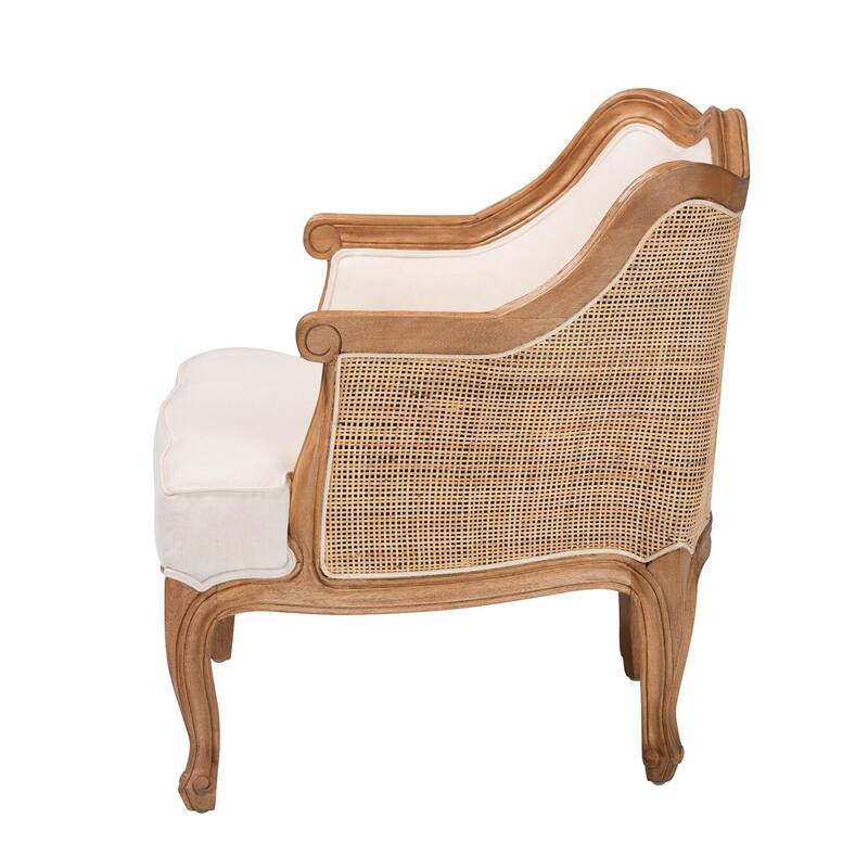 bali & pari Sylvestra Traditional French Beige Fabric and Honey Oak Finished Wood Low Seat Accent Chair