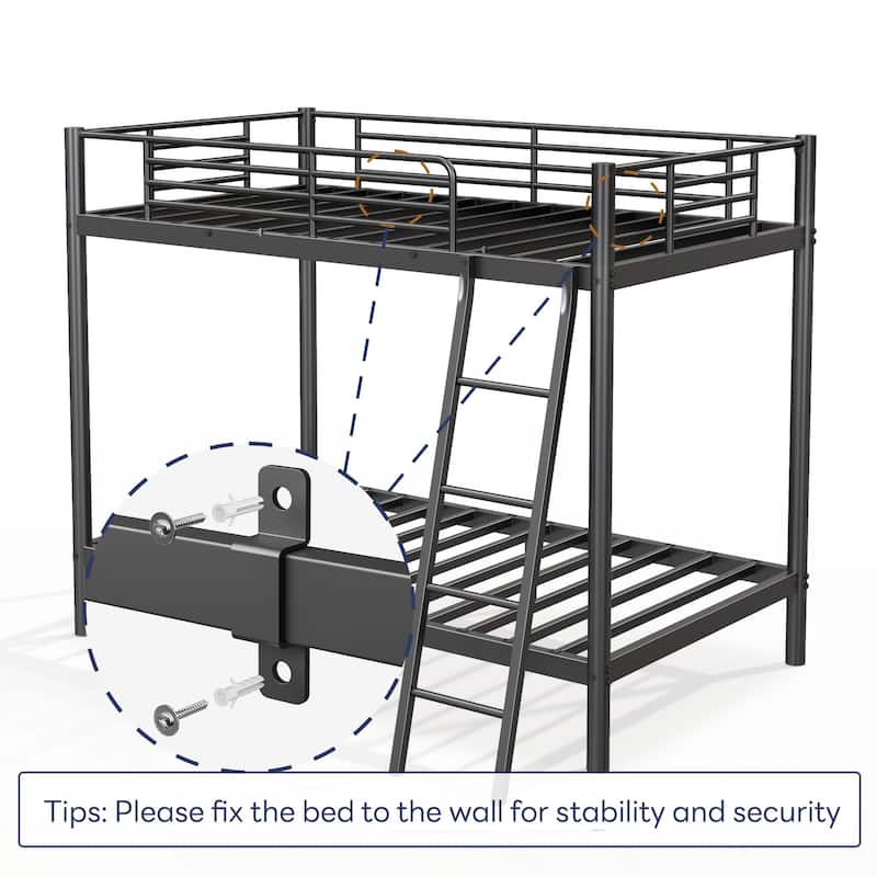 Twin Over Twin Metal Bunk Bed with Safety Guardrails, No Box Spring Needed