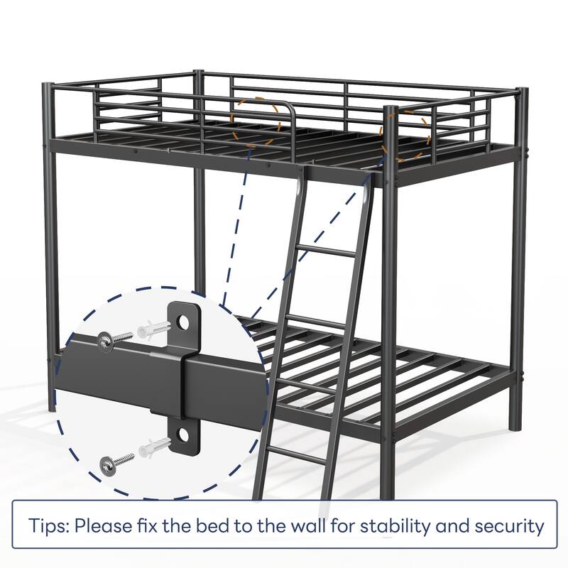 Twin Over Twin Metal Bunk Bed with Sturdy Construction