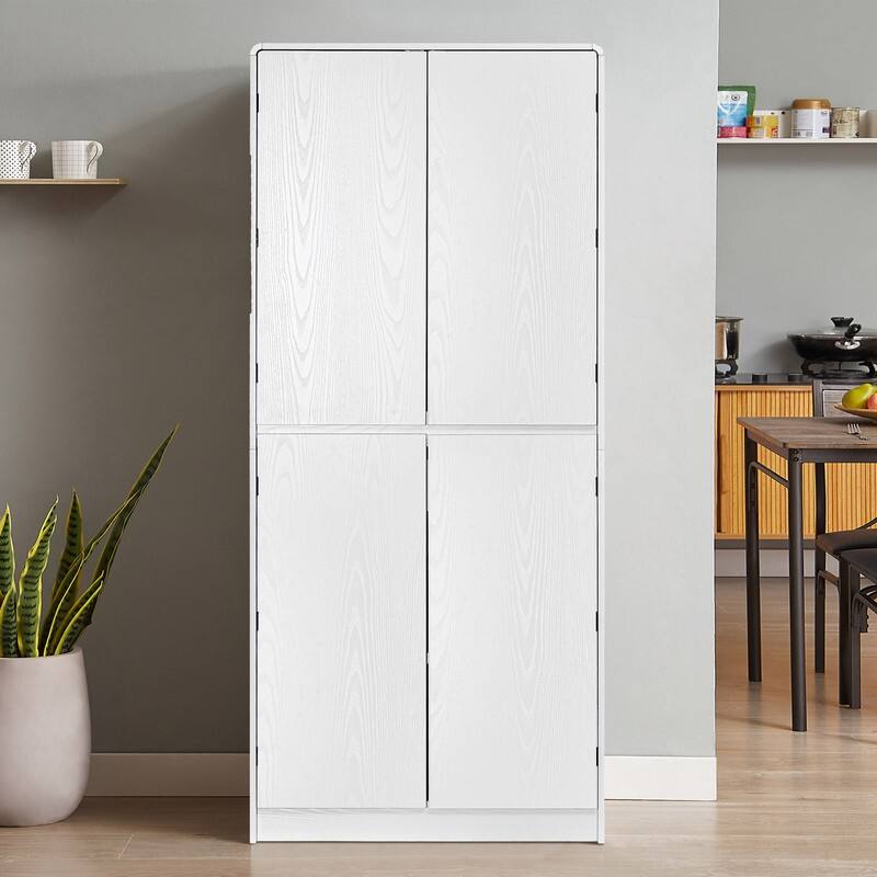 Farmhouse 72" Tall Kitchen Pantry Cabinet, Freestanding Curved Design with Adjustable Shelves and Hidden Drawer - White