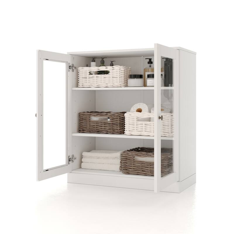 Palace Imports 100% Solid Wood 32" Bathroom Cabinet with Clear Glass Doors and Adjustable Shelves