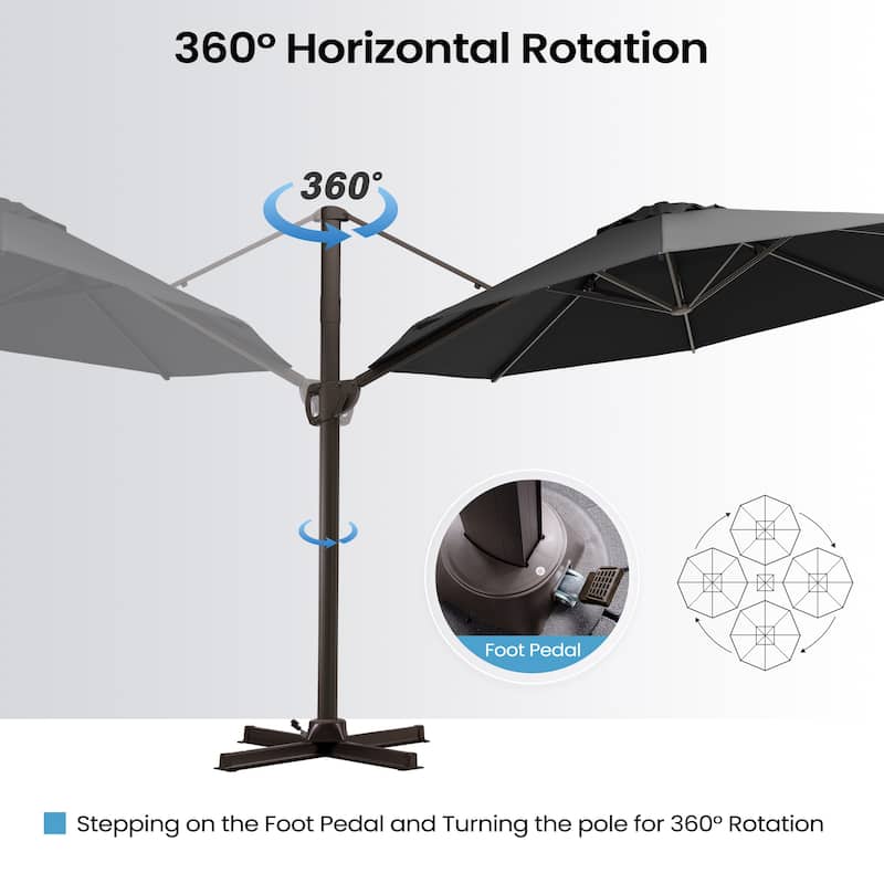 10ft Patio Cantilever Umbrella Adjustable Offset Umbrella with Weighted Base