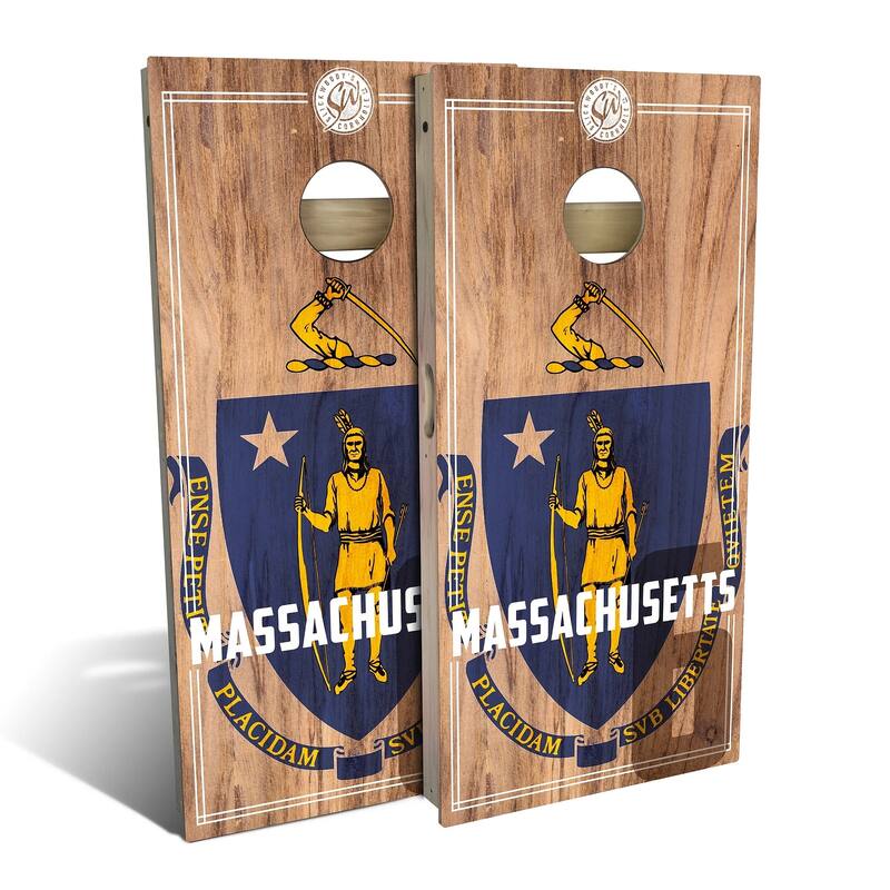 Massachusetts 2 Outdoor Cornhole Board Set - Backyard 2x4 - Include Case + Hole Lights