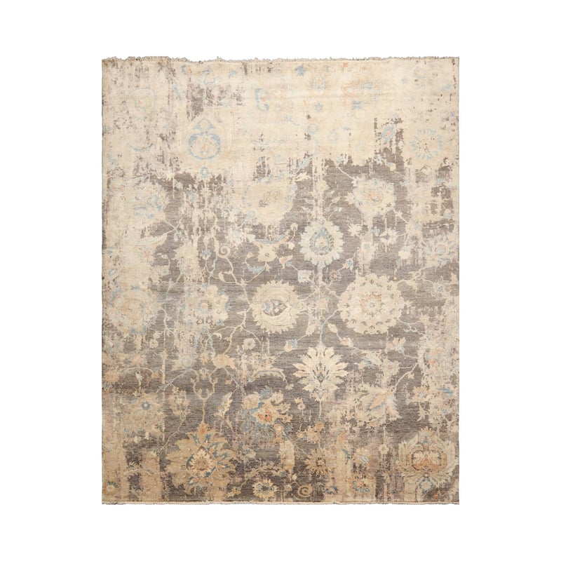 Multi Size Hand Knotted Blue Traditional Oushak Wool Oriental Area Rug - 7' 9'' x 9' 10''