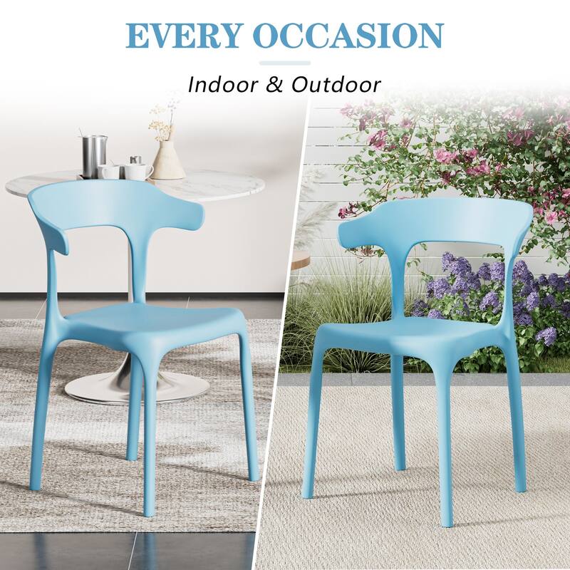 Javlergo 4-Pack Stackable Plastic Chairs for Indoor & Outdoor Use 250lb Capacity Horn Back Design Patio Dining Chairs
