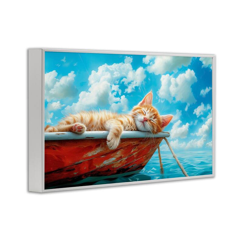 Stupell Sleeping Cat on Boat Framed Giclee Art Design By Parable Visions